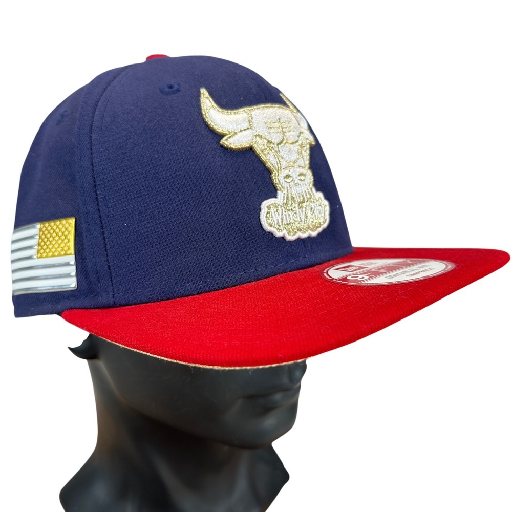 New Era Chicago Bulls 9FIFTY Snapback Hat Navy Red Windy City NBA Metal Flag USA